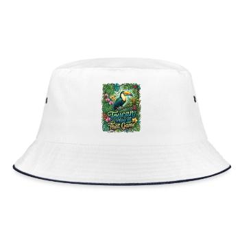 Toucan Play At That Game Tukan Dschungel Spruch - Bucket Hat - Weiß/Navy - Vorne