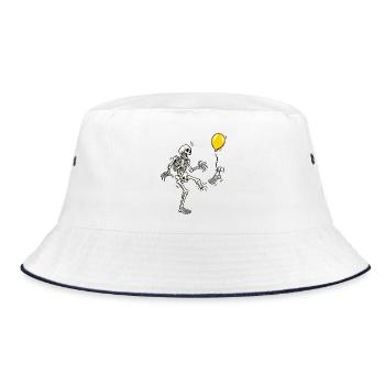 Tja, Scheiße, Skelett, fliegender Fuß, gelber Ballon-Meme - Bucket Hat - Weiß/Navy - Vorne