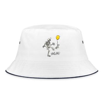 Tja, Scheiße, Skelett, fliegender Fuß, gelber Ballon-Meme - Bucket Hat - Weiß/Navy - Vorne