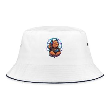 Capybara Gamer Mit Controller Gaming Kawaii - Bucket Hat - Weiß/Navy - Vorne
