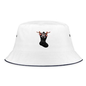 Schwarzes Schaf in einer gestrickten Socke – Strickhumor - Bucket Hat - Weiß/Navy - Vorne