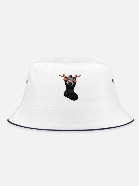 Schwarzes Schaf in einer gestrickten Socke – Strickhumor - Bucket Hat - Weiß/Navy