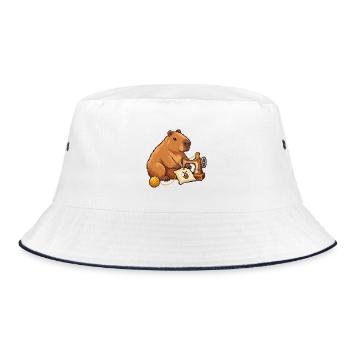 Capybara Pixel Art Designerin – Näherin - Bucket Hat - Weiß/Navy - Vorne