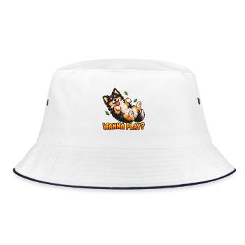 Will to Play Cute Pixel Art Puppy – verspielter Hund - Bucket Hat - Weiß/Navy - Vorne