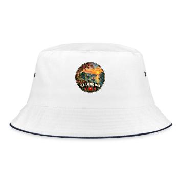 Ha Long Bay Vietnam Flagge Küste Sunset Urlaub - Bucket Hat - Weiß/Navy - Vorne