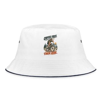 Kaffee Zuerst Dann Radfahren - Bucket Hat - Weiß/Navy - Vorne