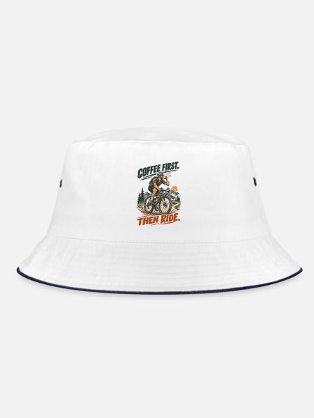 Kaffee Zuerst Dann Radfahren - Bucket Hat - Weiß/Navy