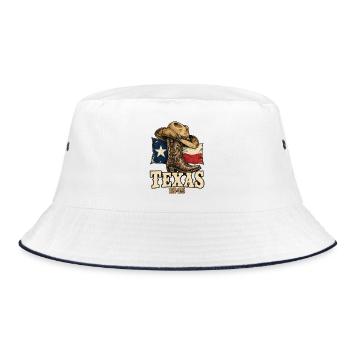 Texas 1845 - Cowboy Boot Flagge - Bucket Hat - Weiß/Navy - Vorne