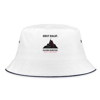 Erst rauf, dann runter | Skitour - Bucket Hat - Weiß/Navy - Vorne