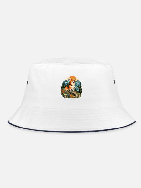 Wandernder Corgi im Bergwald - Bucket Hat - Weiß/Navy