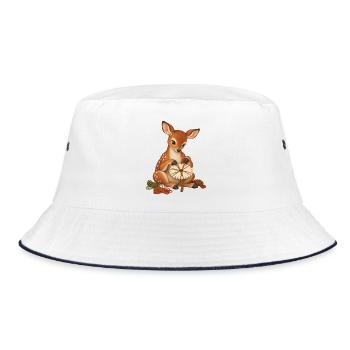 Reh flechtet mit Kumihimo-Scheibe - Bucket Hat - Weiß/Navy - Vorne