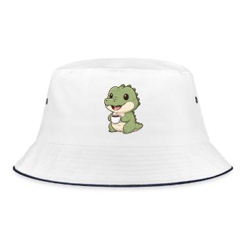 Krokodil mit Kaffee - Bucket Hat - Weiß/Navy - Vorne