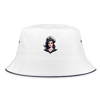 Matrosin mit Mütze Retro Portrait - Bucket Hat - Weiß/Navy - Vorne