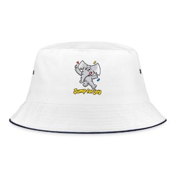 Jump for Joy Elefant Charlie Cartoon - Bucket Hat - Weiß/Navy - Vorne
