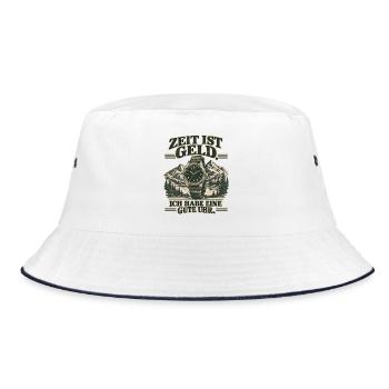 Zeit ist Geld: Gute Uhr Vintage Uhrenfan - Bucket Hat - Weiß/Navy - Vorne