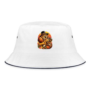 Thanksgiving Hund verteidigt Truthahn Retro - Bucket Hat - Weiß/Navy - Vorne