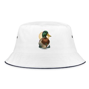 Duo Ente im Abendlicht - Bucket Hat - Weiß/Navy - Vorne