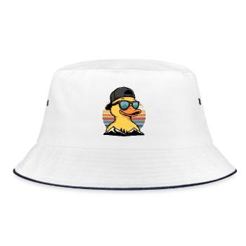 Retro Entenmotiv mit Sonnenbrille - Bucket Hat - Weiß/Navy - Vorne
