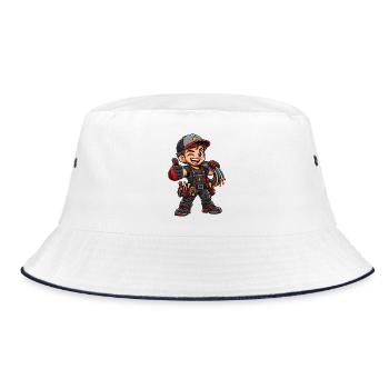 Elektriker Kawaii Style – Süßes Handwerkermotiv - Bucket Hat - Weiß/Navy - Vorne