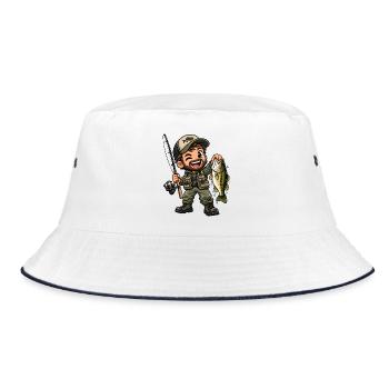 Angler Kawaii Style – Süßes Angelmotiv - Bucket Hat - Weiß/Navy - Vorne