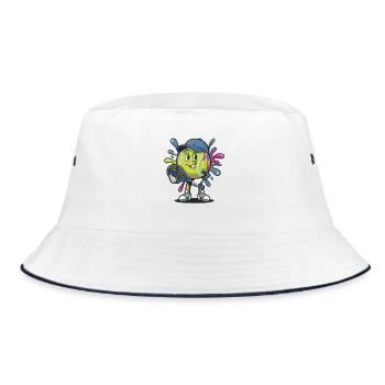  Fröhlicher Tennisspieler Mit Schläger Und Bunten - Bucket Hat - Weiß/Navy - Vorne