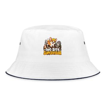 Baugrubenchef Hund - Bucket Hat - Weiß/Navy - Vorne
