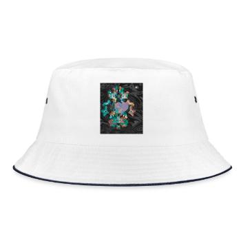 Rosa Herz umgeben von Frühlingsblumen  - Bucket Hat - Weiß/Navy - Vorne