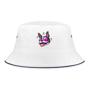 Boston Terrier Brille Humor - Bucket Hat - Weiß/Navy - Vorne
