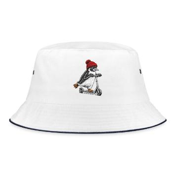 Pinguin auf dem Tretroller – Vintage-Stil - Bucket Hat - Weiß/Navy - Vorne