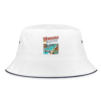 Vintage Newcastle Upon Tyne City Skyline - Bucket Hat - Weiß/Navy - Vorne
