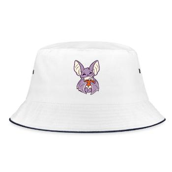 Kaffee-Fledermaus mit Becher - Bucket Hat - Weiß/Navy - Vorne