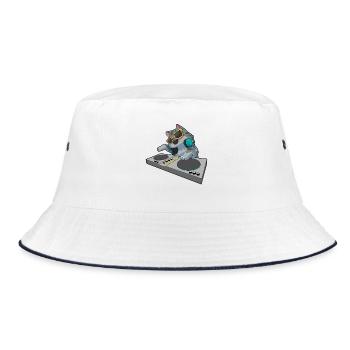 Katze DJ Musik - Bucket Hat - Weiß/Navy - Vorne
