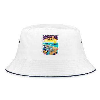 City Retro Brighton England Seaside Coastal - Bucket Hat - Weiß/Navy - Vorne
