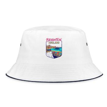City Vintage Brighton England Coastal Skyline - Bucket Hat - Weiß/Navy - Vorne