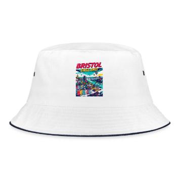Retro Bristol England City Skyline Travel - Bucket Hat - Weiß/Navy - Vorne