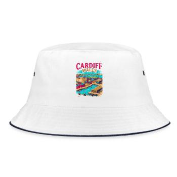 Cardiff Wales City Centre Bay Travel - Bucket Hat - Weiß/Navy - Vorne