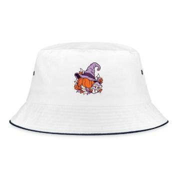 Herbstlicher Kürbis mit Hexenhut - Bucket Hat - Weiß/Navy - Vorne