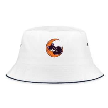 Mondschlaf Katze auf der Sichel - Bucket Hat - Weiß/Navy - Vorne