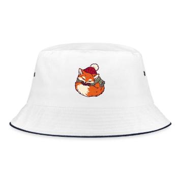 Schlafender Fuchs im Schal - Bucket Hat - Weiß/Navy - Vorne