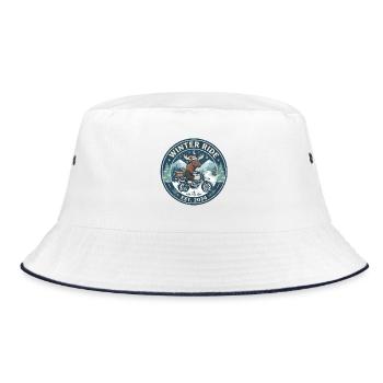 Winterfahrt: Elch auf Motorrad - Bucket Hat - Weiß/Navy - Vorne