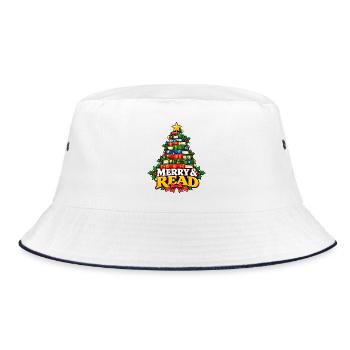 Merry & Read Buch-Weihnachtsbaum - Bucket Hat - Weiß/Navy - Vorne