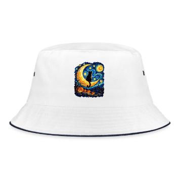 Mondkatze im Sternennacht-Labyrinth - Bucket Hat - Weiß/Navy - Vorne