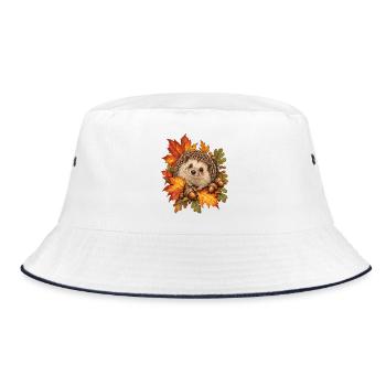 Igel im Herbstlaub - Bucket Hat - Weiß/Navy - Vorne