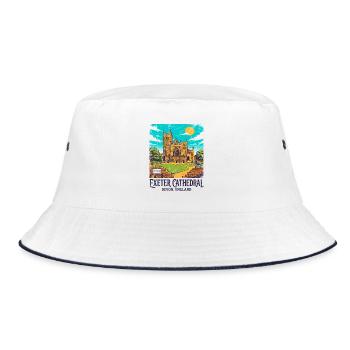 City Vintage Exeter Cathedral Devon England Sept - Bucket Hat - Weiß/Navy - Vorne