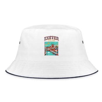 Vintage Exeter England Cityscape Retro Travel - Bucket Hat - Weiß/Navy - Vorne
