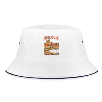 Vintage Exeter England City Skyline Novelty - Bucket Hat - Weiß/Navy - Vorne