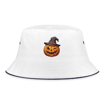 Kürbis mit einem charmanten Hut - Bucket Hat - Weiß/Navy - Vorne