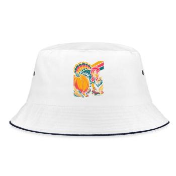 Thanksgiving Truthahn-Läufer jagt die Torte - Bucket Hat - Weiß/Navy - Vorne