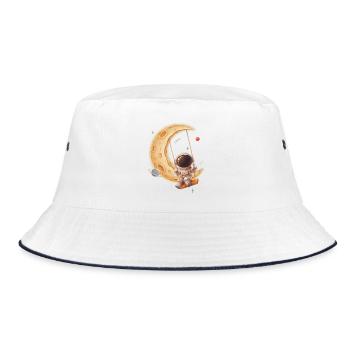 Astronaut schaukelt auf goldenem Halbmond - Bucket Hat - Weiß/Navy - Vorne