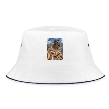 Lustiges Katze Selfie mit Bigfoot, T-Rex, UFO - Bucket Hat - Weiß/Navy - Vorne